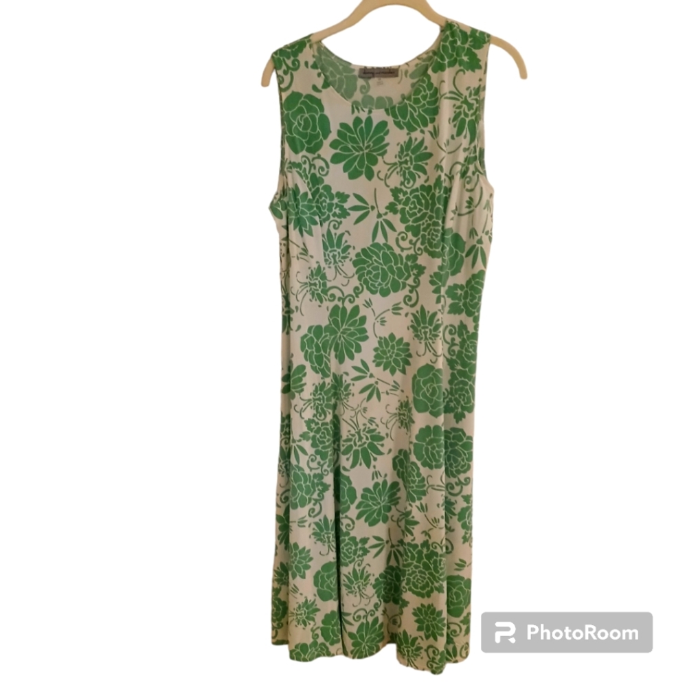 Danny and Nicole Women's Cream and Green Floral Midi Dress Size 14